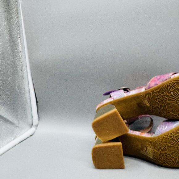 Spring Step L'Artiste Sandals Womens 7.5 Pink Flower Embellished Slingback Heel - Picture 9 of 12